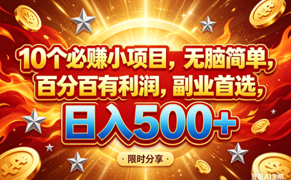 （18092期）10个必赚小项目，百分百赚米，无脑简单，副业首选，日入499+