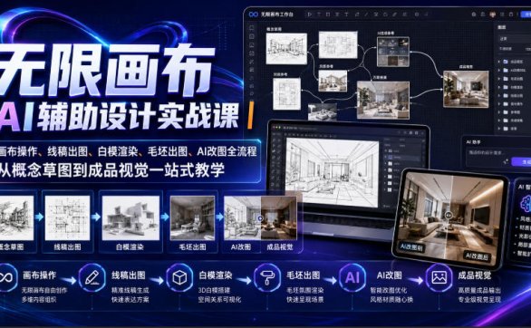 无限画布AI辅助设计实战课｜画布操作、线稿出图、白模渲染、毛坯出图、AI改图全流程，从概念草图到成品视觉一站式教学（更新0923）