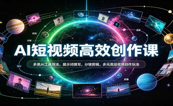 AI短视频高效创作课：多类AI工具用法，提示词撰写，分镜剪辑，多元高级视频创作玩法