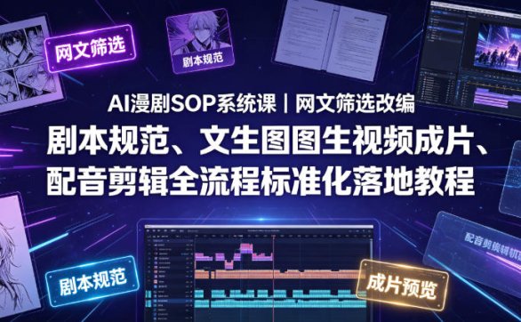 AI漫剧SOP系统课|网文筛选改编、剧本规范、文生图图生视频成片、配音剪辑全流程标准化落地教程(更新)