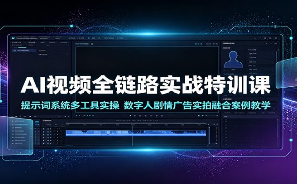 AI视频全链路实战特训课:提示词系统多工具实操,数字人剧情广告实拍融合案例教学