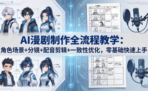 （18090期）AI漫剧制作全流程教学：角色场景+分镜+配音剪辑+一致性优化，零基础快速上手