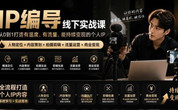 【无水印】IP编导线下实战课，从人物定位到短视频拍摄剪辑，全流程打造有温度、有流量、能持续变现的个人IP内容