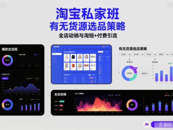 淘宝私家班，有无货源选品策略，高成功率爆款全流程打法，全店动销与淘短+付费引流（更新2026年4月18日）