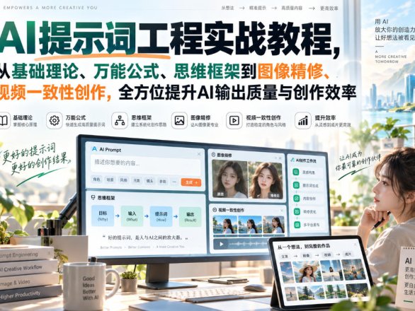 【精】AI提示词工程实战教程，从基础理论、万能公式、思维框架到图像精修、视频一致性创作，全方位提升AI输出质量与创作效率