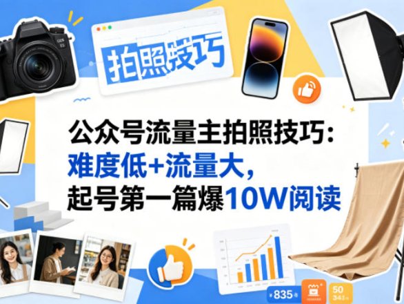 公众号流量主之拍照技巧赛道，难度低+流量大，起号第一篇就爆了10w阅读