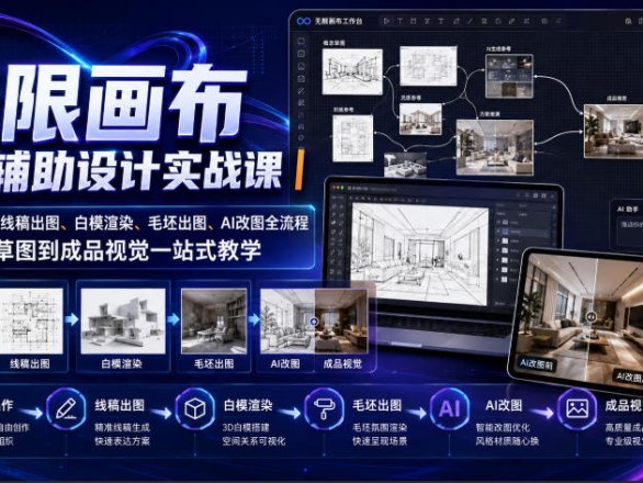无限画布AI辅助设计实战课｜画布操作、线稿出图、白模渲染、毛坯出图、AI改图全流程，从概念草图到成品视觉一站式教学（更新0923）