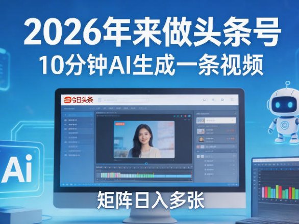 2026年来做头条号,10分钟AI生成一条视频,矩阵日入多张