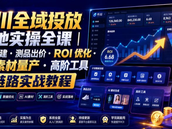 千川全域投放落地实操全课|计划搭建・测品出价・ROI优化・AI素材量产・高阶工具全链路实战教程