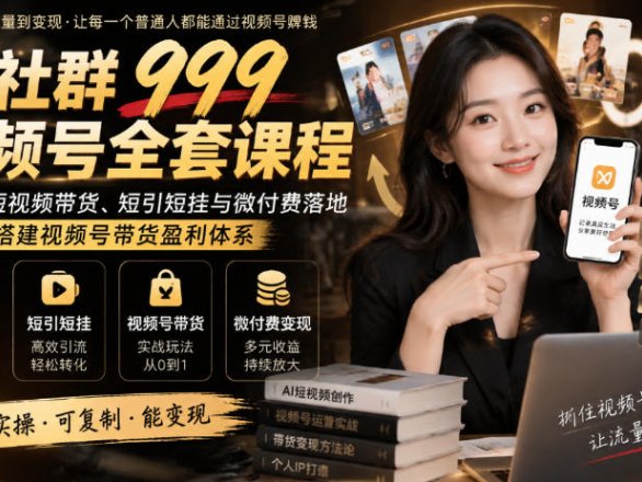 某社群999视频号全套课程，AI剧情短视频带货、短引短挂与微付费落地，手把手搭建视频号带货盈利体系