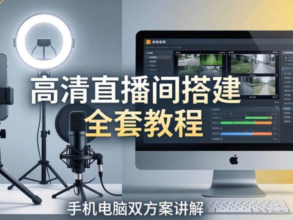 （18104期）高清直播间搭建全套教程，手机电脑双方案讲解，设备选型调试多机位实操教学