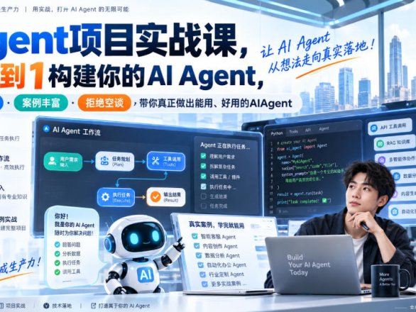 【精】Agent项目实战课，从0到1构建你的AI Agent，实战驱动·案例丰富·拒绝空谈，带你真正做出能用、好用的AIAgent
