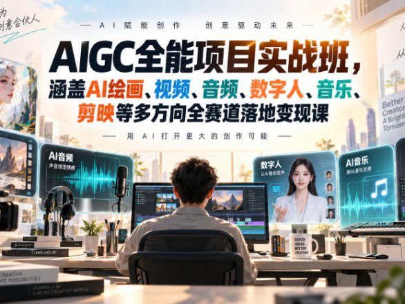 【精】AIGC全能项目实战班-无水印，涵盖AI绘画、视频、音频、数字人、音乐、剪映等多方向全赛道落地变现课（更新）