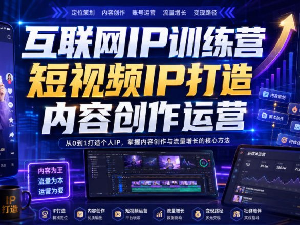 互联网IP训练营，短视频IP打造，内容创作运营