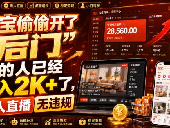 淘宝偷偷开了“后门”,懂的人已经日入2K+了,无人直播无违规,一台电脑=一家24小时营业的线上门店【揭秘】